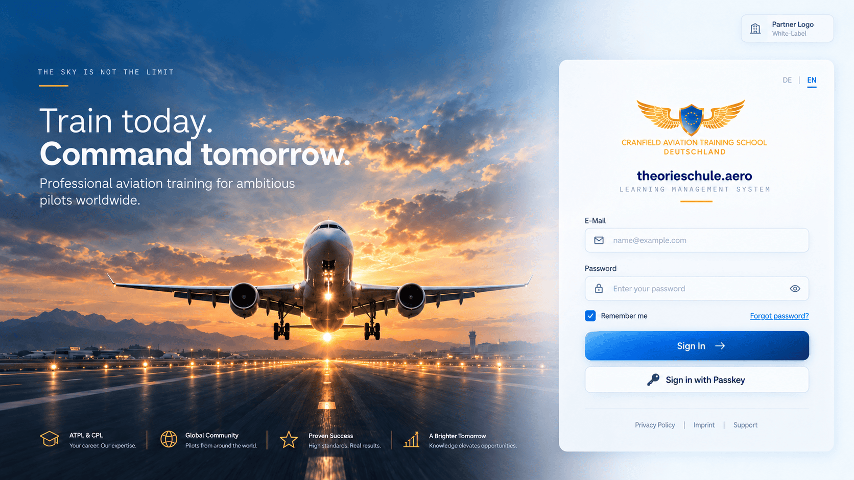 Cranfield Aviation Training School LMS login interface